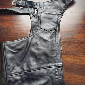 Black Leather Chaps - Lightly Lined - Great for Short Curvy Girls - Large